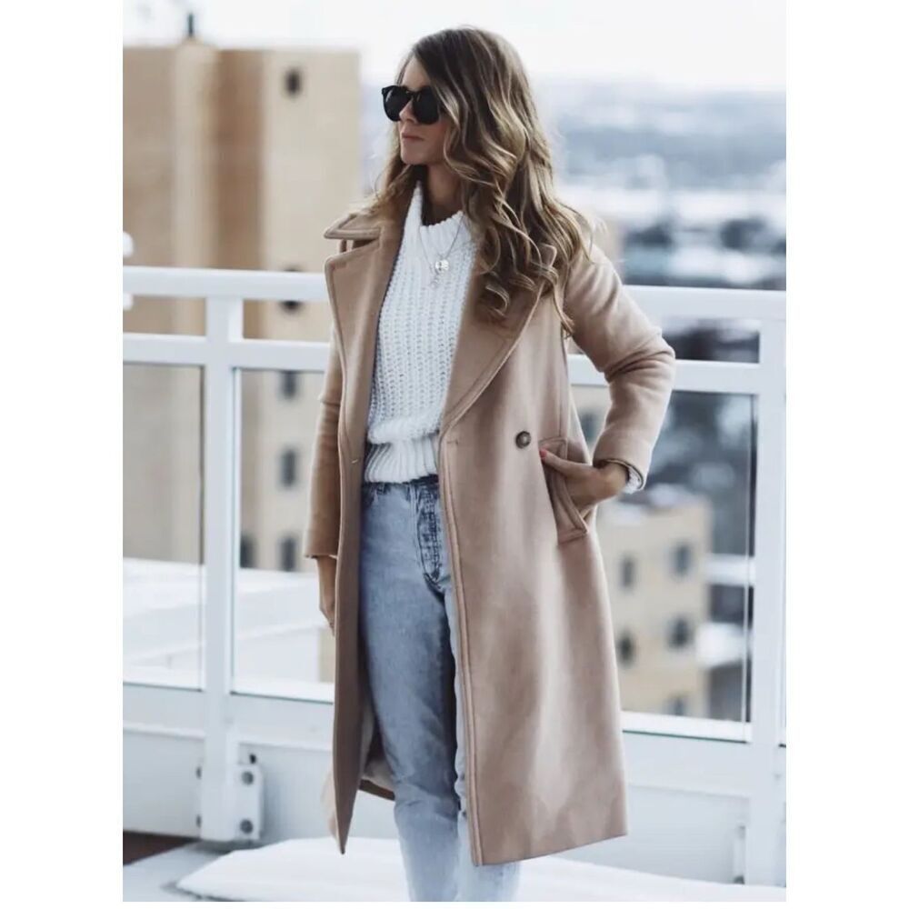 Club Monaco Daylina wool blend light blush long coat XS